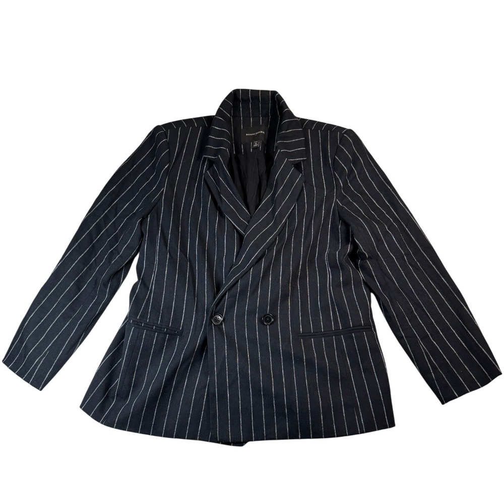 Banana Republic Petite 12 Black White Pinstripe Linen Blend Blazer Career